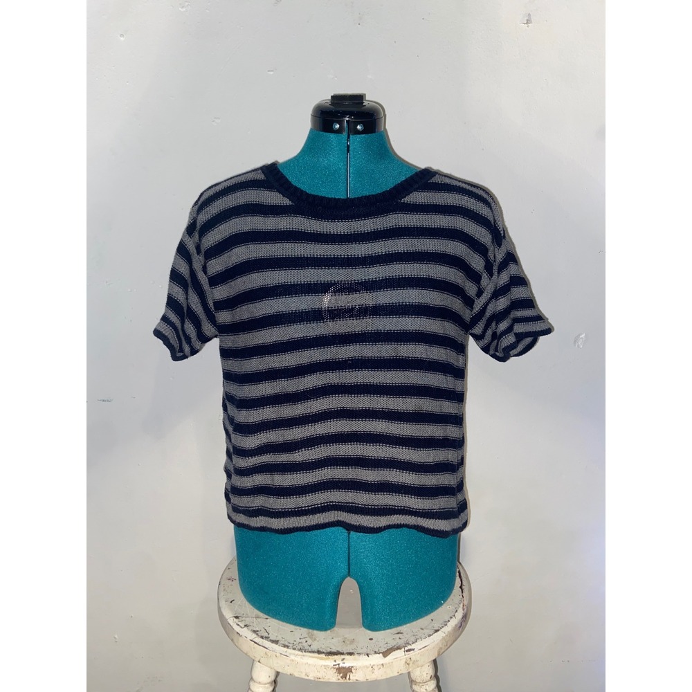 Forever 21 Navy Grey Striped Short Sleeve Knit Sweater Top Grunge Indie Retro -S